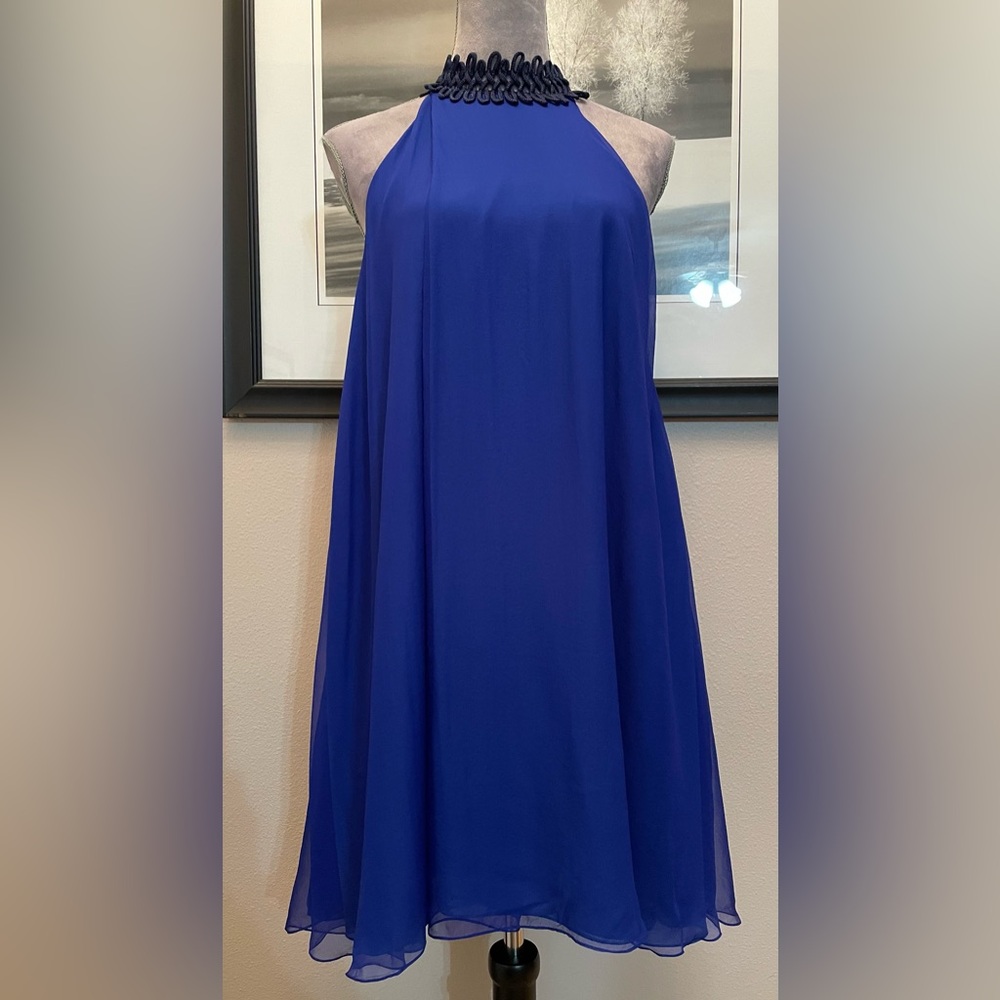 GALVAN LONDON Cobalt Blue Silk A-Line Dress Size 44 US 12